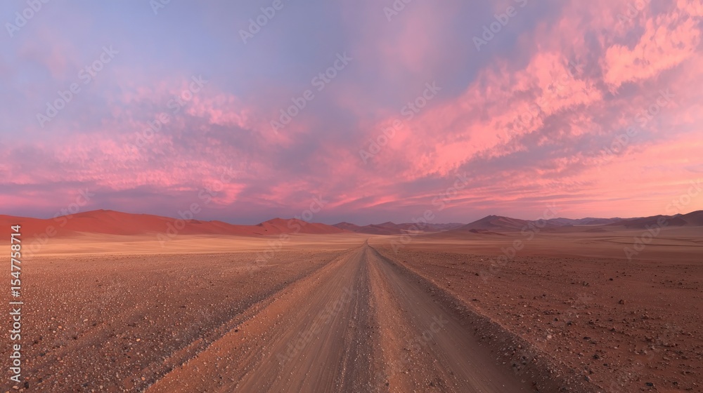 Fototapeta premium Pink Desert Sunset Landscape With Road