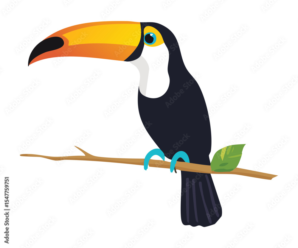 Fototapeta premium Tropical Toucan Bird Perched on Lush Green Branch