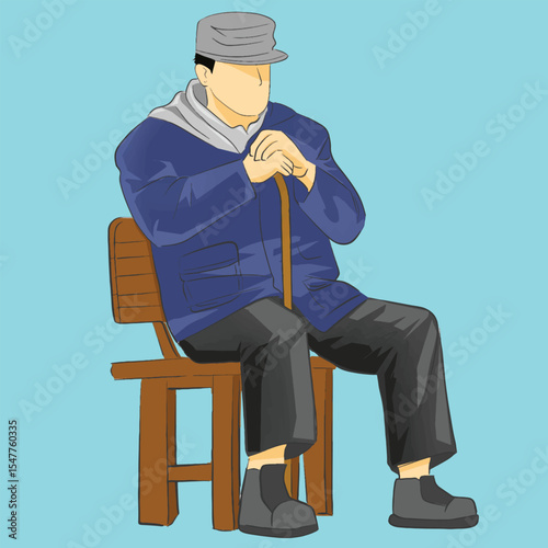 An old man sitting and waiting