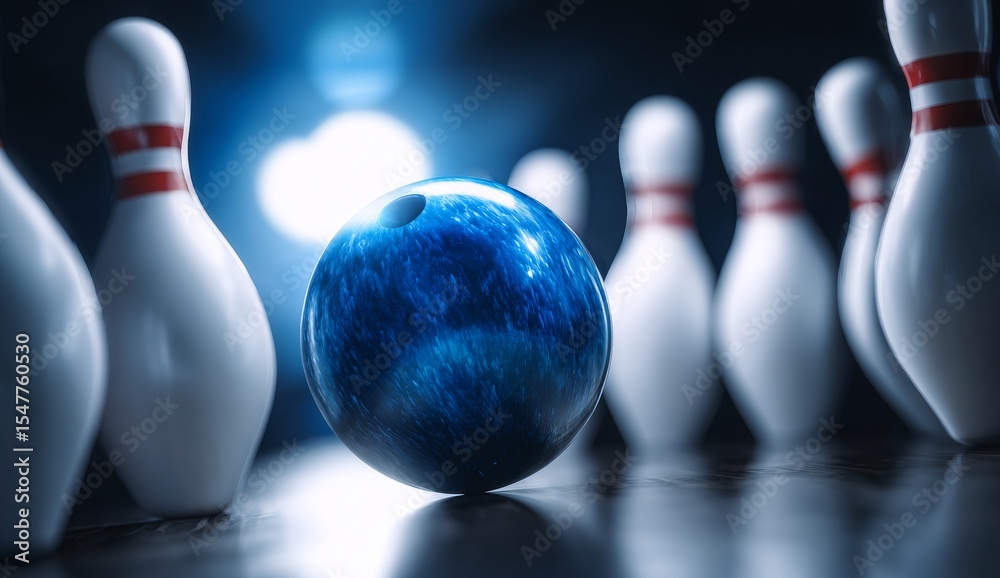 Naklejka premium Blue Bowling Ball Ready to Strike Tenpin Bowling Action Shot