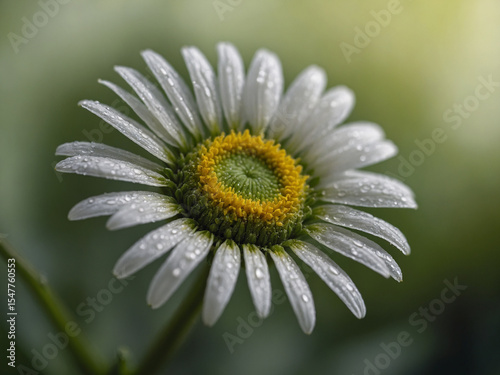 Close-up view of daisy bud tightly packed with fuzzy green layers and hint of white tips peeking out set against a softly blurred daylight background to create cinematic calm, the