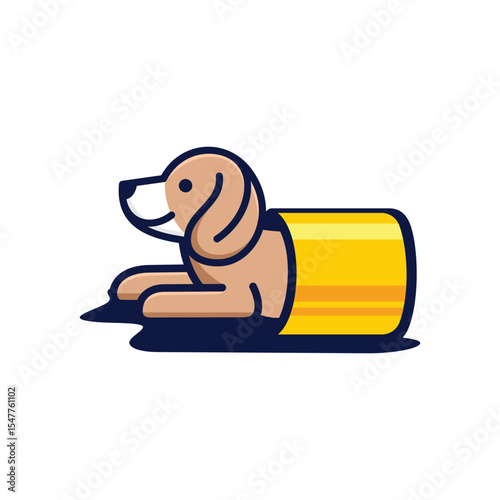 a half-body dog ​​in a can illustration