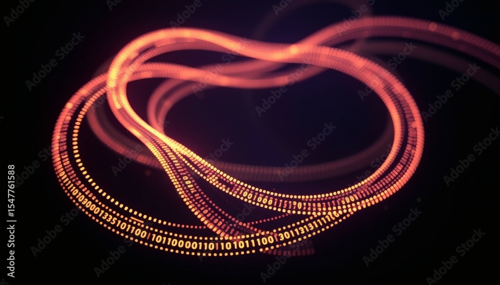 Abstract Digital Data Streams Flowing with Orange Light on Black Background Illustration Abstract Digital Data Streams Flowing with Orange Light on Black Background Illustration