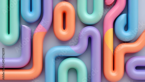 Abstract colorful 3d curved tubes pattern isolated on white background