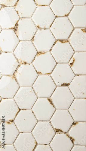 Hexagon white tiles with gold veins in modern interior design  