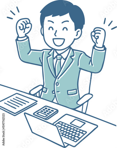 両手をあげて喜ぶ男性
A man rejoicing with his hands raised