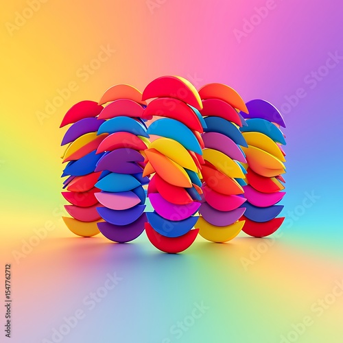 Abstract colorful rainbow semicircle shapes isolated on white background