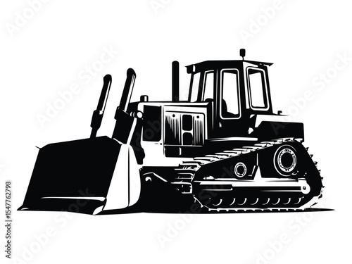 Vintage bulldozer vector with excavator and bulldozer logo on white background