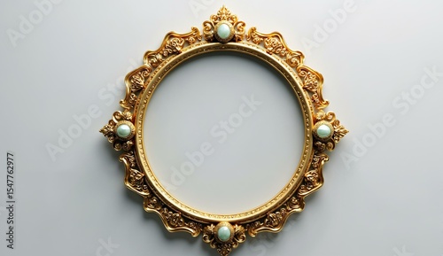 Elegant Golden Oval Frame with Intricate Design and Pearl Accents