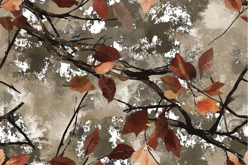 A camouflage-patterned background with tree branches.Camouflage seamless pattern. Hunting camouflage background. Vector tree hunting camouflage woodland pattern. Deer hunting camo
