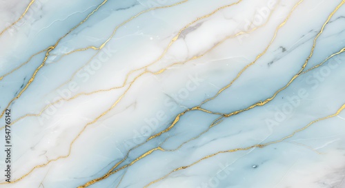 Elegant blue and white marble texture with golden veins isolated on white background