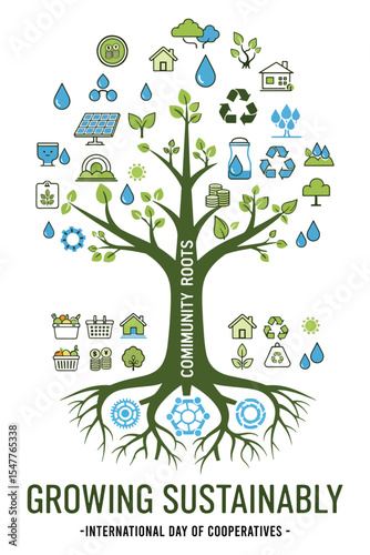 Sustainable Cooperative Ecosystem Vector Graphic - Cooperatives Day Art