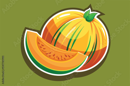Vibrant Autumn Harvest A Delightful Illustration of a Juicy Cantaloupe
