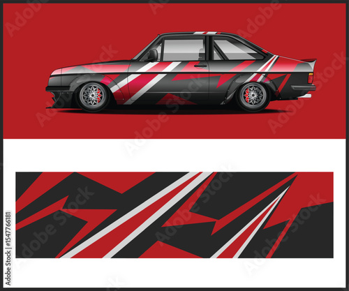 Red and Black Abstract Car Wrap Design Side