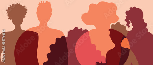 Silhouettes of BIPOC parents and children with relatives as a big family, color silhouette vector illustration as propaganda of fertility and authentic Family