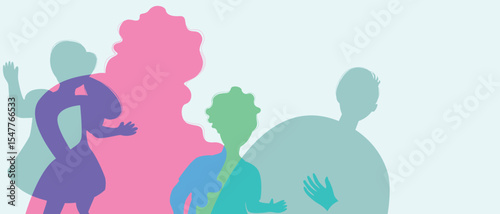 Mother, father and children as a family, color silhouette vector illustration with authentic Family, copy space template for design