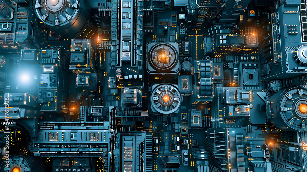 Fototapeta premium Cybernetically automated data center where system