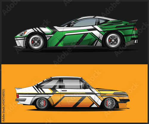 Custom Race Car Wraps Designs Green and Orange