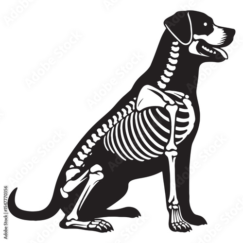 Legacy of domestication – Dog skeleton silhouette aligned with structured Dog skeleton vector – Dog skeleton illustration

