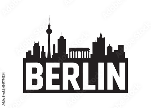 Berlin Skyline Silhouette with Bold Text A Stark Monochrome Illustration of German Architecture and Urban Design