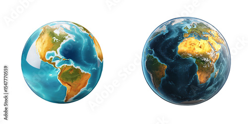Wallpaper Mural Two globes showing different views of the Earth, one with continents emphasized, the other with ocean depths highlighted. Torontodigital.ca