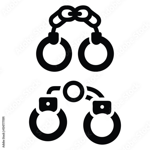 Simple Black and White Handcuffs Icon Set