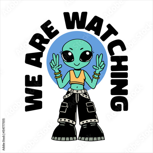 Funny Urban Alien With Human Fashion Illustration
