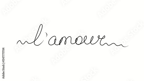 Love text in French. One line drawing doodle hand drawn. Video 4k  object illustration, minimalism hand drawn sketch design modern new