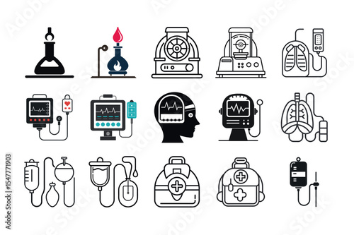 Medical Equipment and Laboratory Devices Icon Set