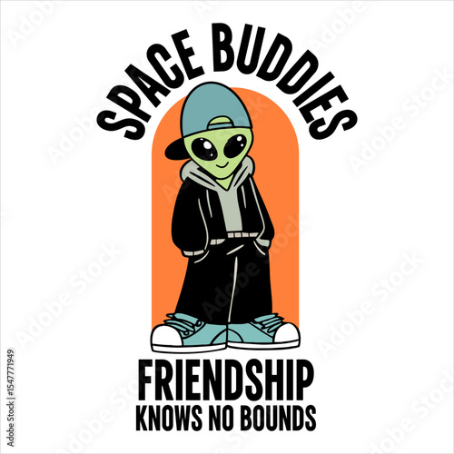 Funny Urban Alien With Human Fashion Illustration