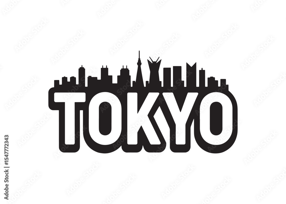 Fototapeta premium Cityscape of Tokyo Japan Skyline Design with Text Overlay and City Silhouette, Promoting Urban Travel and Tourism Destinations