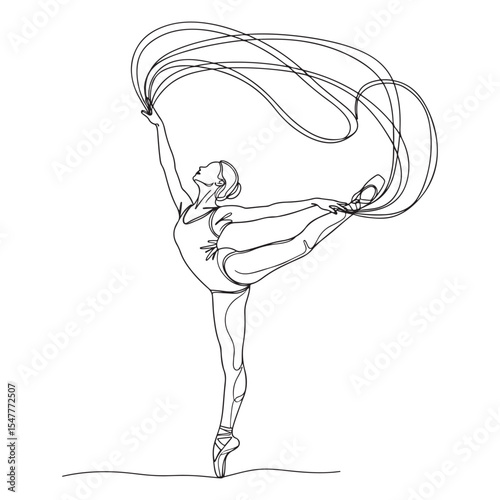 Ballerina Pointe Single Line Drawing Elegant Dance Pose