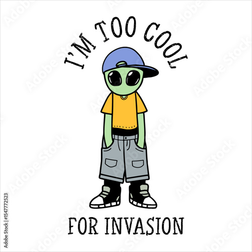 Funny Urban Alien With Human Fashion Illustration