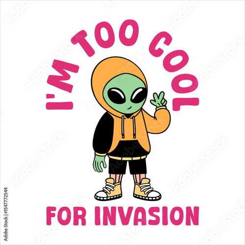Funny Urban Alien With Human Fashion Illustration
