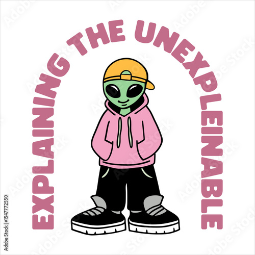 Funny Urban Alien With Human Fashion Illustration