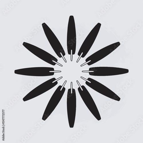 Abstract black geometric design with radial symmetry on a light gray background perfect for creative projects and decorations