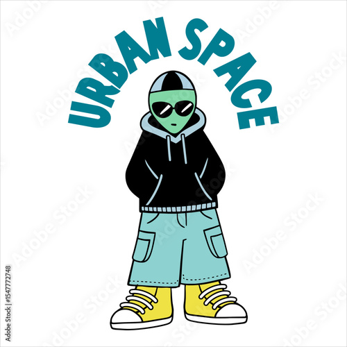 Funny Urban Alien With Human Fashion Illustration
