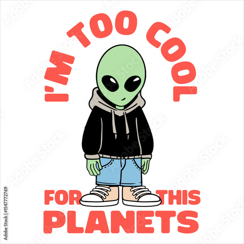 Funny Urban Alien With Human Fashion Illustration
