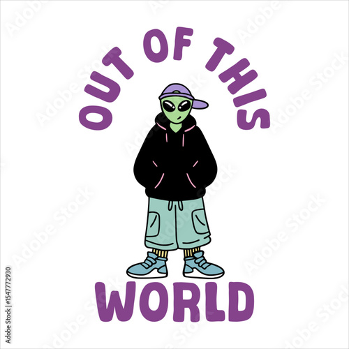 Funny Urban Alien With Human Fashion Illustration
