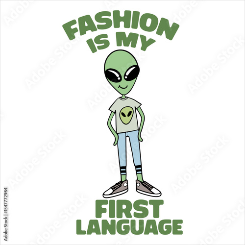 Funny Urban Alien With Human Fashion Illustration