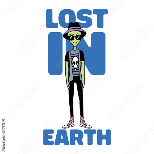 Funny Urban Alien With Human Fashion Illustration