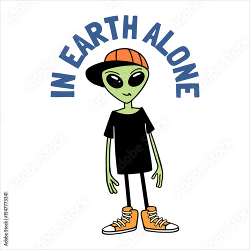 Funny Urban Alien With Human Fashion Illustration
