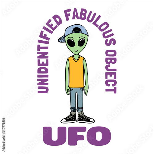 Funny Urban Alien With Human Fashion Illustration