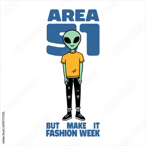 Funny Urban Alien With Human Fashion Illustration