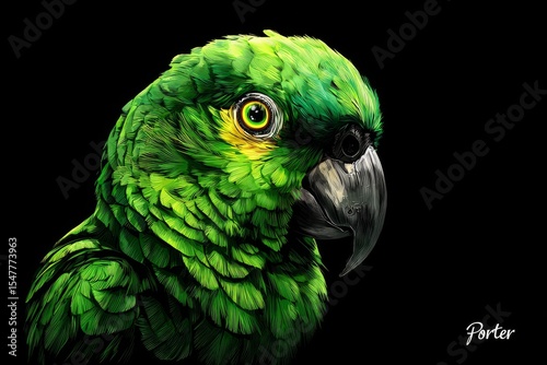 Vibrant Green Parrot Portrait A Stunning Close-Up of a Tropical Bird