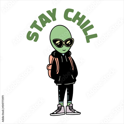 Funny Urban Alien With Human Fashion Illustration