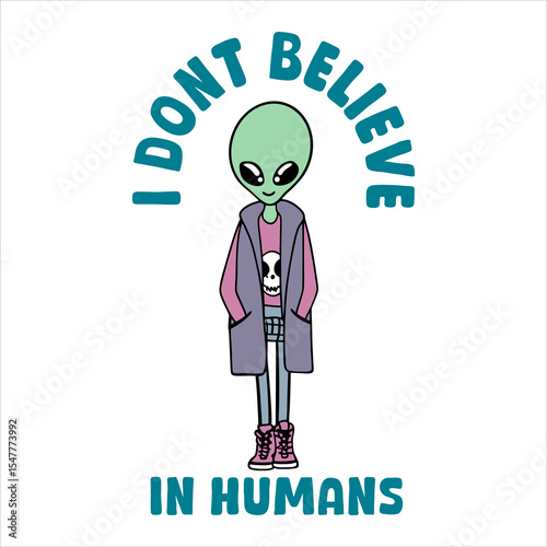Funny Urban Alien With Human Fashion Illustration