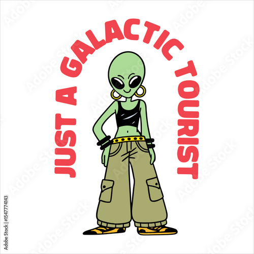 Funny Urban Alien With Human Fashion Illustration