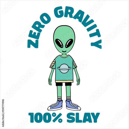 Funny Urban Alien With Human Fashion Illustration