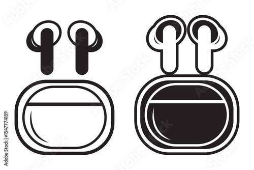 Earpiece, wireless headphone art silhouette vector with line art on white background